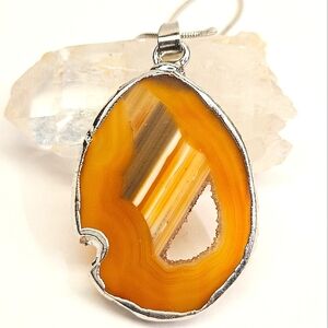 Orange Agate Geode Slice Necklace